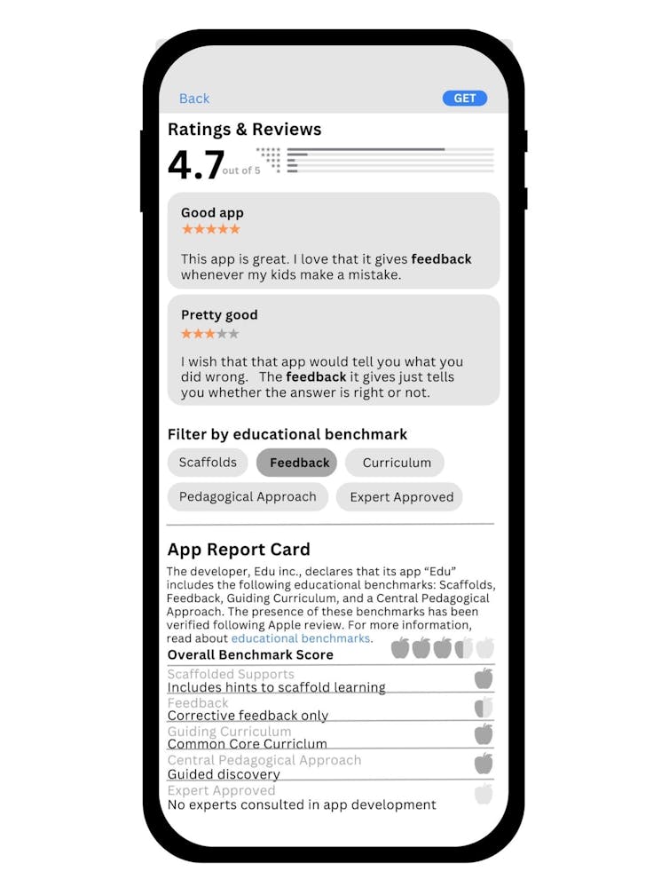 An image of the newly designed App Store page with benchmarks.