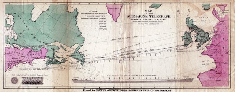 Submarine cables connecting Europe and America.