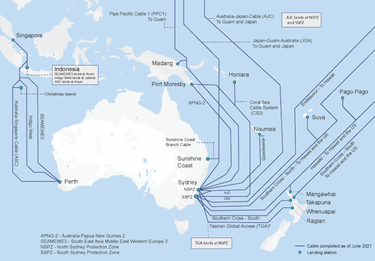 Map of submarine cables near Australia